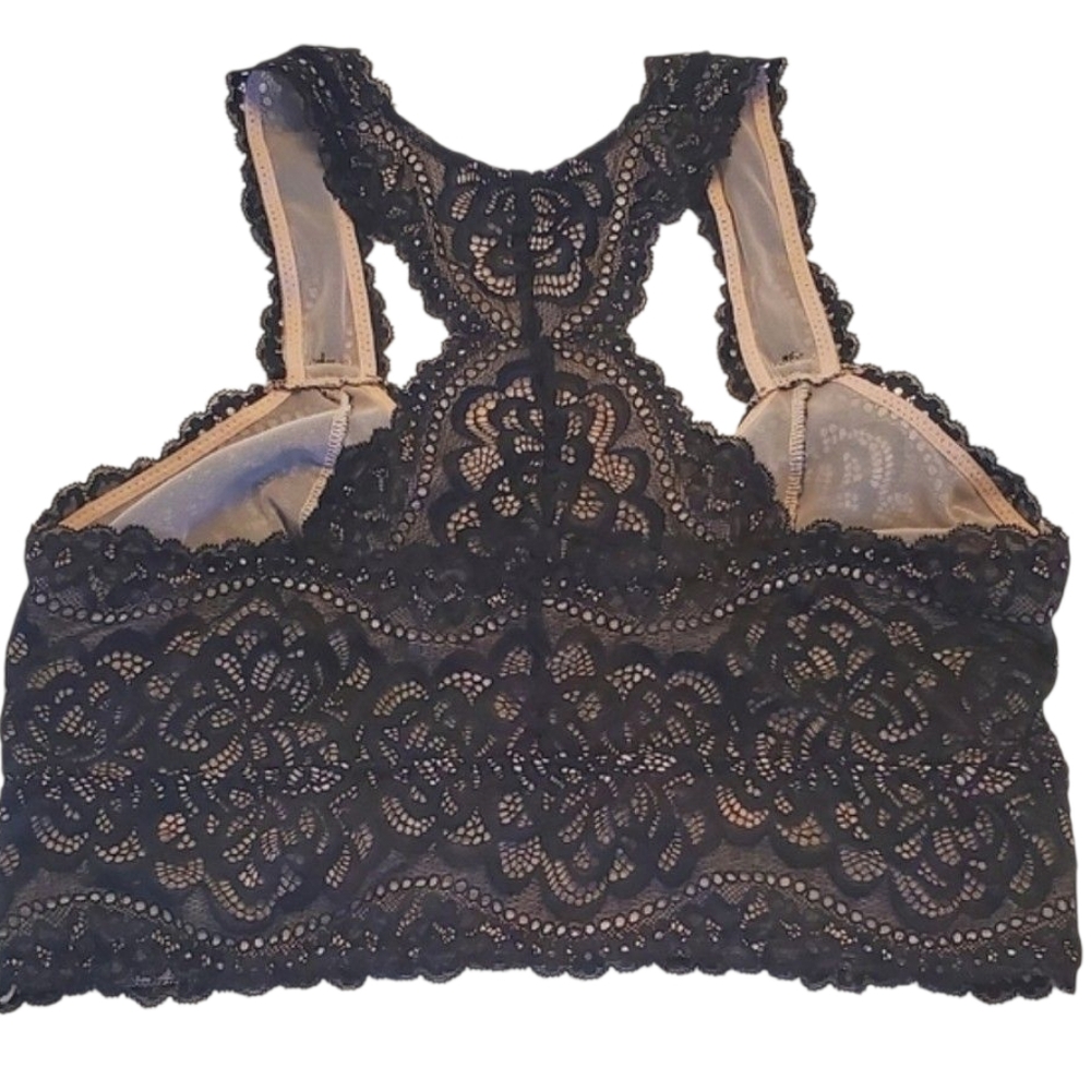 Torrid Semi Sheer Black Floral Lace And Mesh Racerback Bralette Size L - Picture 2 of 4